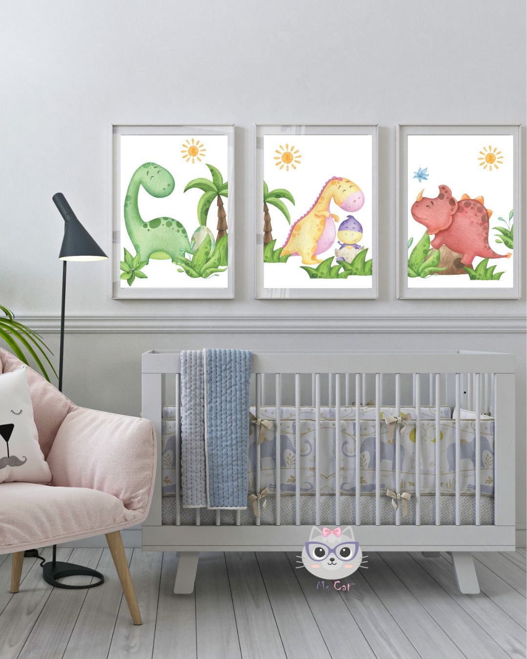 Watercolor Dinosaur, Nursery Art, Wall Art, Framed Nursery, Kids Room