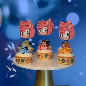 Amy Cupcake Toppers, Amy Cupcake Toppers, Amy Rose Party,Shadow Birthday,Sonic Party, Sonic Birthday Party, Sonic decor, Amy Rose