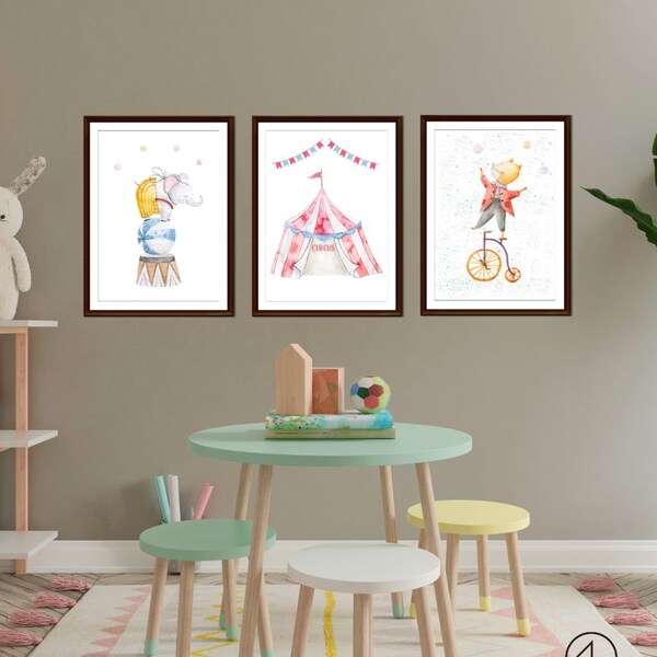 Watercolor Circus, Circus Nursery Art, Printable Wall Art, Kids Room Decor, Neutral Nursery, Childrens Art, Baby Nursery, Circus Print