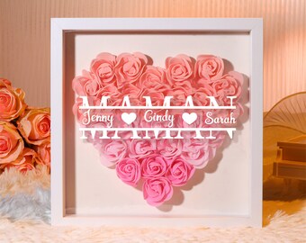 Personalized Mom Heart Flower Shadow Box, Personalized Mom Gift, Rose Frame Box with Names, Frame Gift, Mother's Day Gift for Grandma
