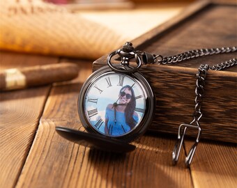 Memorial Photo Pocket Watch Gift Memory Photo Watch, aanpasbaar met foto's en tekst, cadeau voor huwelijkscadeau, charme hanger horloge voor mannen