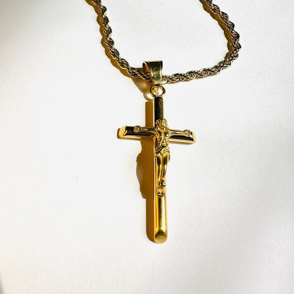 GOLD Plated Jesus Cross Chain Necklace Dainty Christian Jewelry Minimalist kreuz kettle Crucifix Catholic Rosary Necklace Gifts for Mom