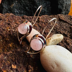 Silver Earrings | Handmade Silver Jewellery | Rose Quartz Earrings | Silver Gift for Her | Dainty Gemstone Earrings | Natural Stone Earrings