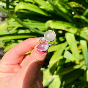 Natürlicher Rosenquarz Duell Edelsteine Ring in 925 Sterling Silber Schmuck ein Edelstein Geschenk
