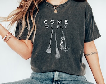 Retro Halloween Comfort Colors shirt, Come We Fly Shirt, Pumpkins, Bats, and Ghosts, Vintage Shirt, Witch Shirt, Fall Shirt, Hocus Pocus Tee