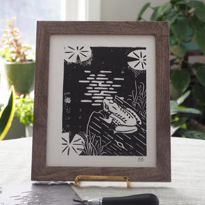 Frog Linocut Print | Amphibian Linocut | Frog Art | North Carolina Wildlife | Green Frog Print | Wildlife Linocut