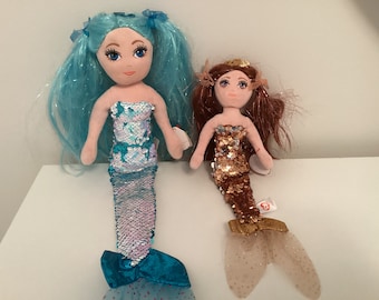 Ty Sea Sequins Mermaid Plush Set: Ginger and Indigo