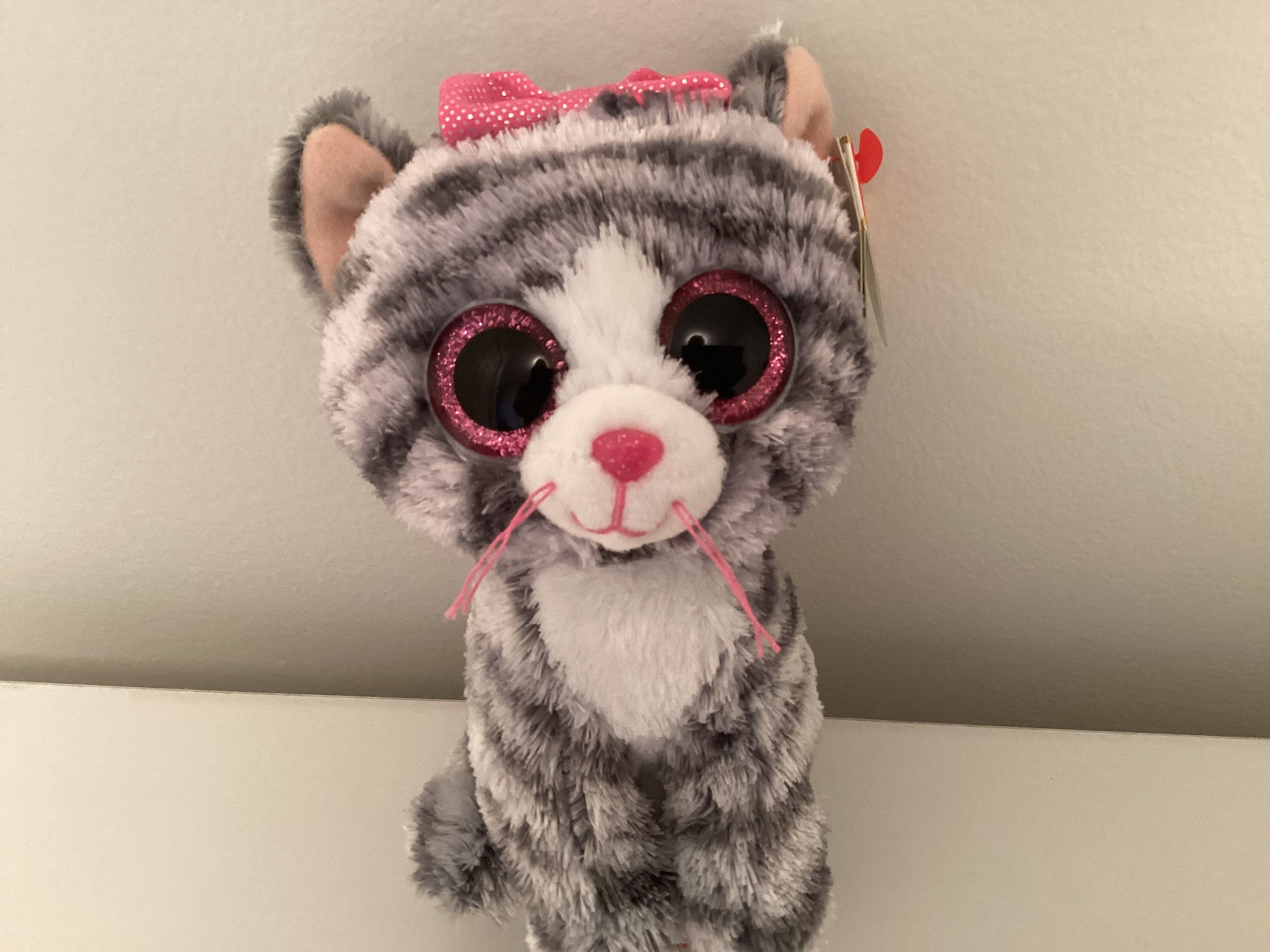 Ty Beanie Boo Kiki Cat Plush, Grey Striped With Pink Bow - Etsy
