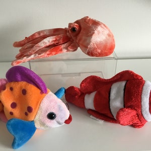 Ty Beanie Baby ‘Jester, Lips and Wiggly’ the Fish and Squid …Immaculate Condition…