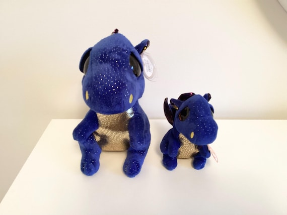 Ty Beanie Boo’ Saffire’ the Small and Medium Sized Blue and Gold Dragons…(6in-9in)…..MWMT…