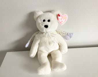 Ty Beanie Baby 'Herald' Angel Bear, wit met glittervleugels