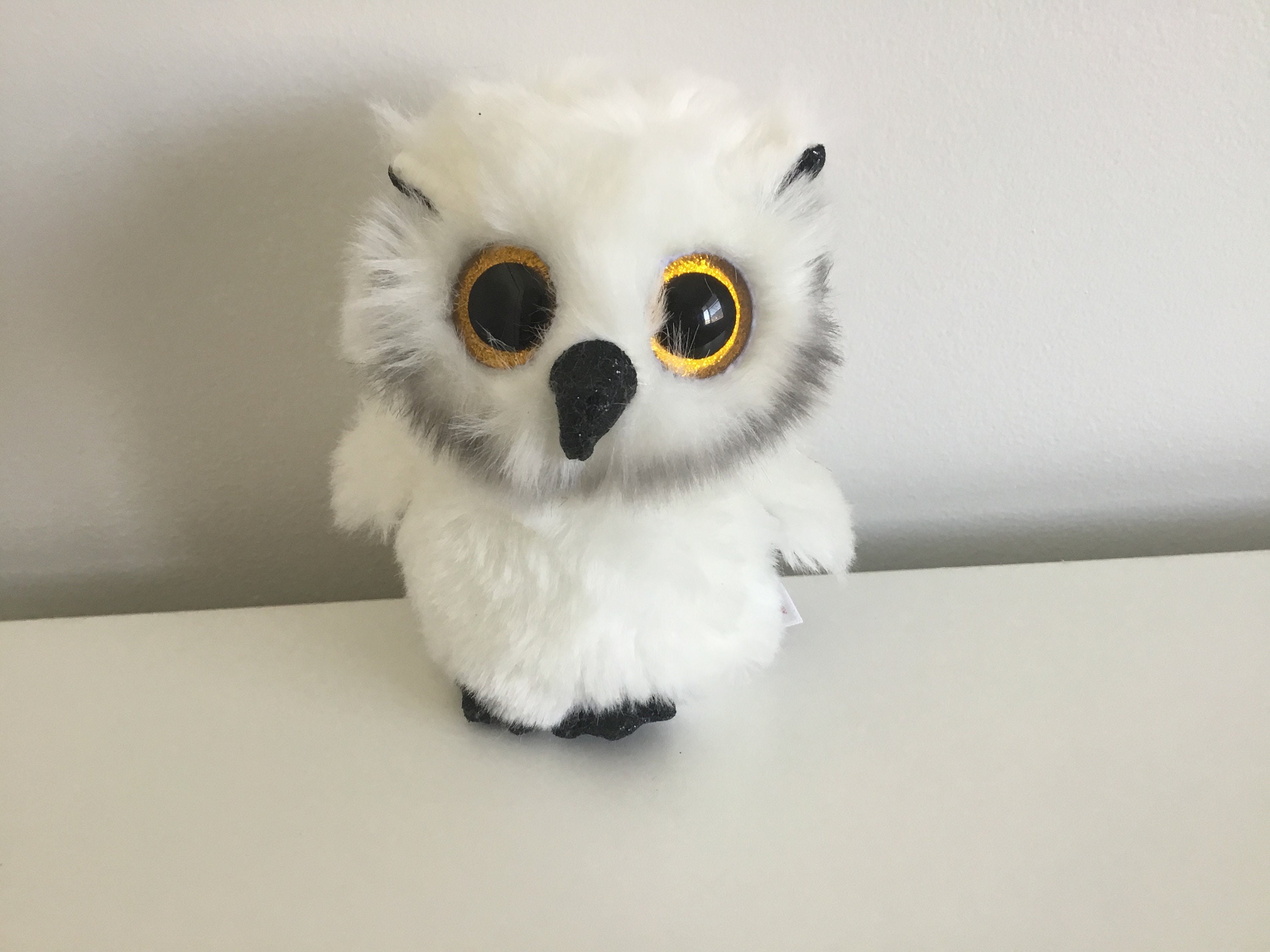 Ty Beanie Boo 'Austin' Owl Plush, White & Grey Furry Owl (6in)