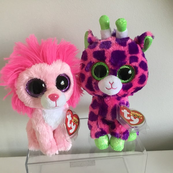 Ty Beanie Boo Safari Animals ‘Fluffy the Lion and Gilbert the Giraffe’ (6in)..MWMT