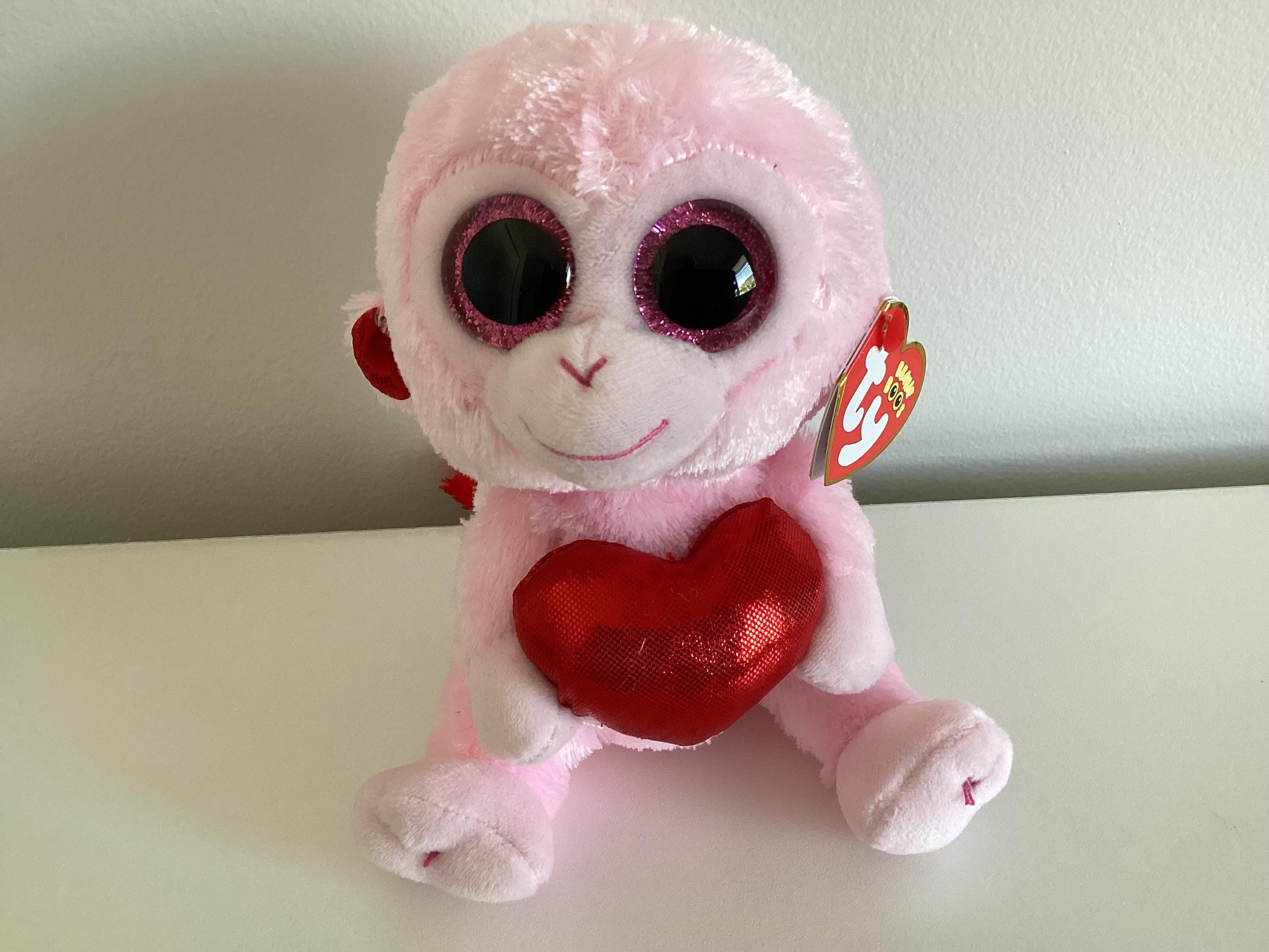 Ty Beanie Boo Valentine 'gigi' the Pink Monkey Holding a Red Heart