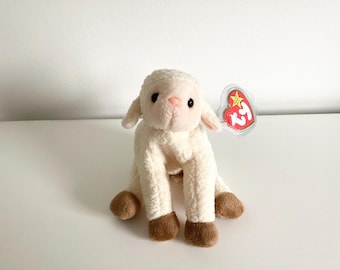 Ty Beanie Baby 'Ewey' Lamb, Cream and Brown Plush (7in)..Creased Hang Tag
