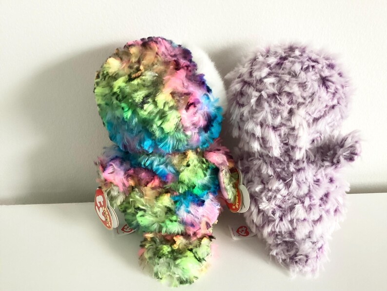 Ty Beanie Boo moonlight and Owen the Purple and Multicoloured Owls6inexcellent Conditionsmall