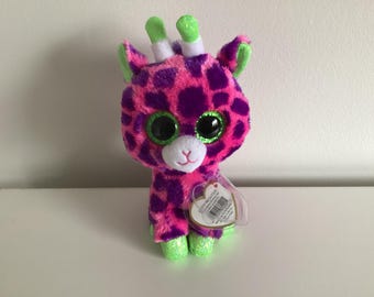 Ty Beanie Boo Gilbert, Pink and Purple Giraffe Plush Toy..(6in)..