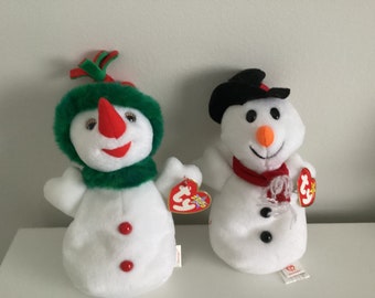 Ty  Christmas ‘Snowball and Snowgirl’ Snowmen beanies…(7in)…Excellent Condition