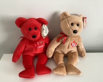 Ty ‘Canada and True’ brown and red Canadian exclusive beanie bears (9in)…Excellent Condition and Hang Tags