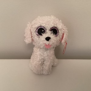 Ty Beanie Boo ‘Pippie’ the White and Pink Poodle Puppy Dog…(6in)..Excellent Condition…Very Creased Hang Tag…Small Eye Marks