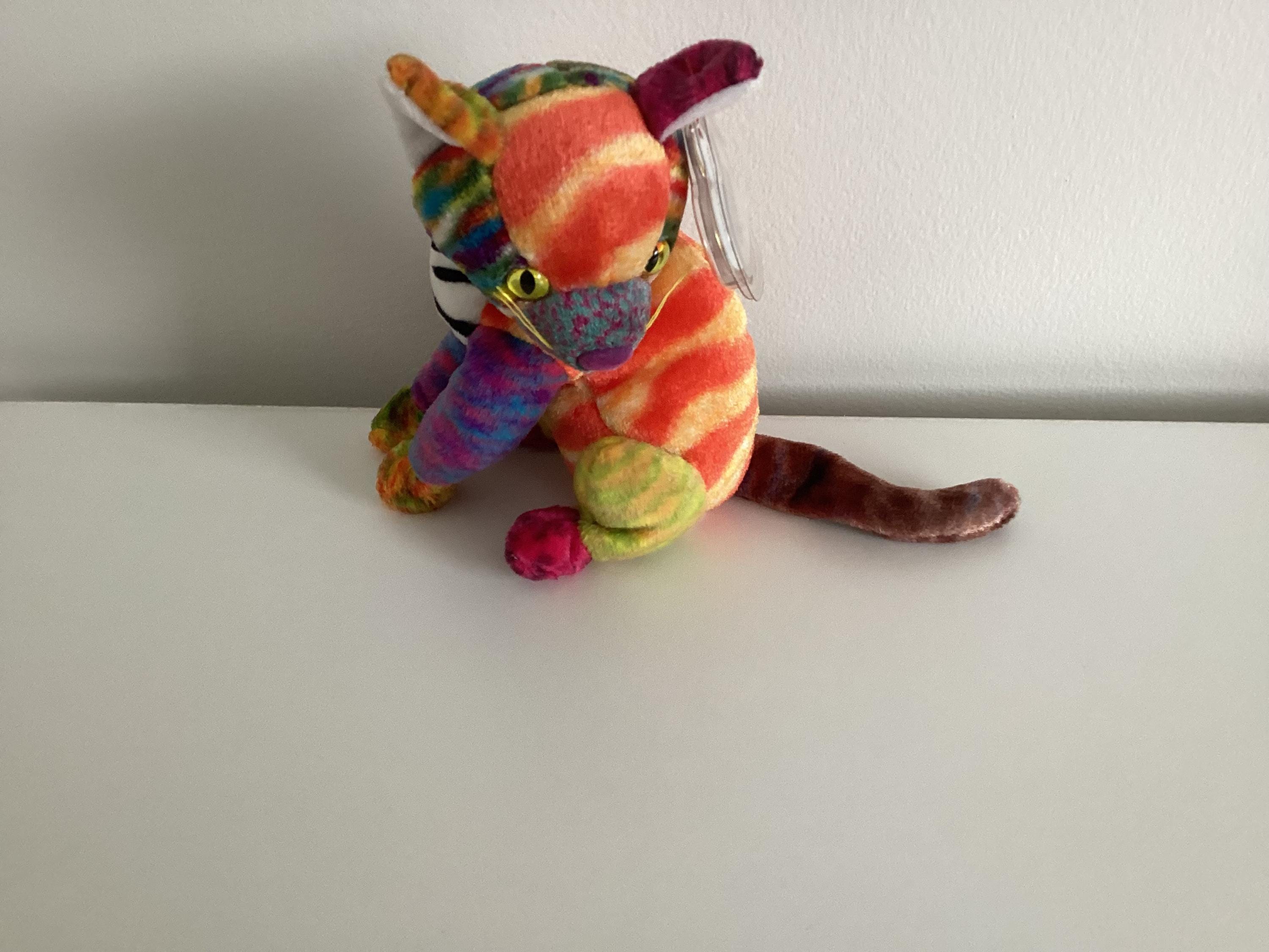 Ty Beanie Baby 'kaleidoscope' the Multicoloured Kitty Cat..(7in