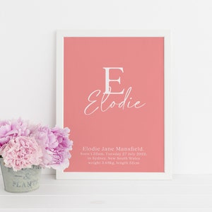 Birth Print, Minimalist, Custom print, personalised name print, personalized initial name print, name print, nursery print, custom colors