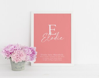 Birth Print, Minimalist, Custom print, personalised name print, personalized initial name print, name print, nursery print, custom colors