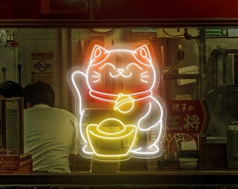 Lucky cat Neon Sign for bar, home, bedroom, cafe, restaurant, office living room, Japanese Cat Neon Sign, Cat Led Light, Lucky Cat Neons