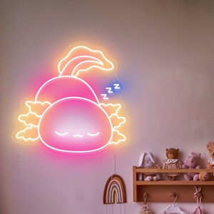 Enseigne au néon Axolotl, Axolotl qui dort, hologramme, décoration Kawaii, enseigne au néon personnalisable, art de décoration murale, enseigne au néon LED, cadeau d'anniversaire