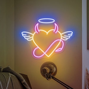 Angel and Devil Heart Custom Neon Sign, Angel and Demon Led Neon Light, Heart Love Neon Sign, Valentine's Day Gift, Home, Bedroom decor