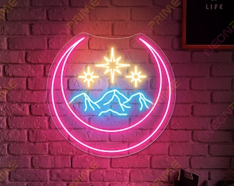 Moon mountain Neon Sign Moon Mountain Led Sign Wall Decor Scencery Neon Sign Custom Neon Sign Home Led Sign Custom Handmade Art Neon Light