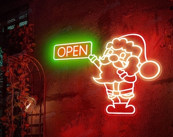 Open Santa  Neon Sign, Christmas Neon Sign, Santa Neon Sign, Open Sign Bar, Shop Decoration Flex Silicone, LED Neon Sign