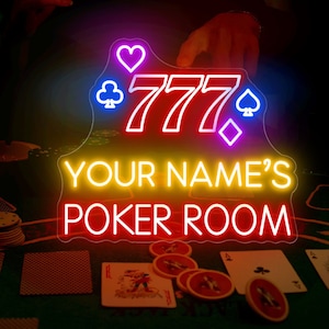 Custom Name Poker Room Casino, Custom Neon Man Cave Plaque, Home Bar Neon Light, Poker neon light, Poker led sign,777 Lucky Sign