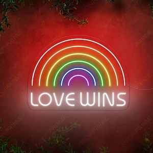 Rainbow neon sign, Love Wins Neon Sign, LGBTQ Neon Light Decor, Personalized Engagement Party Neon Sign, Bedroom Aesthetic Neon