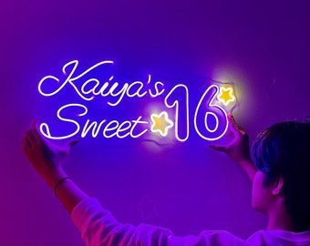 Sweet 16 Neon Sign Custom Name, Sweet 16 Party Decorations,Birthday Neon Sign, Party Decor, Best Friend, Birthday Gifts for her, Unique Gift