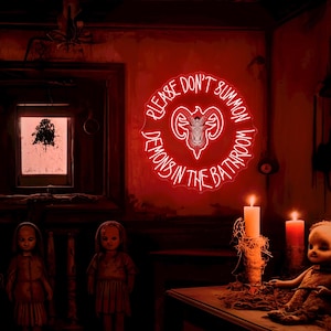 Don’t Summon Demons In The Bathroom Neon Sign Gothic Room Decor Satanism Horror Party Decor Satan Neon Sign Halloween Neon Sign