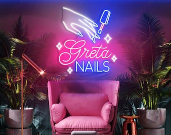 Letrero de neón personalizado para sala de uñas, letrero de neón personalizado, decoración de salón, letrero de peluquería, regalos de esteticista, manos de letrero de neón para uñas, decoración de pared de salón de belleza