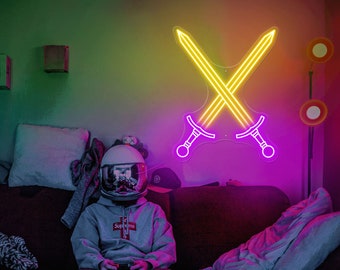 Letrero de neón de espada, letrero de sala de juegos, espada de letrero de neón LED de sable de película, letrero de neón de Twitch, decoración de sala de juegos, regalo para novio, espada de letrero de neón LED