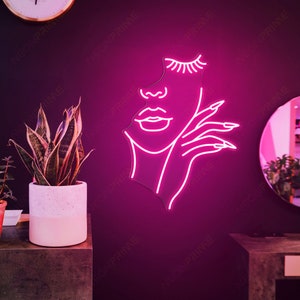 Hold Face Neon Sign, Nail neon sign, Nail Shop Neon Sign, Nail service master logo, Schoonheidssalon wand decor, Abstract Face Neon Sign