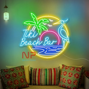 Tiki Beach Bar Neon Sign Parrot And Palm Tree Neon Sign Paradise LED Sign Summer Beach Outdoor Pool Bar Sign Custom Summer Sign Decor