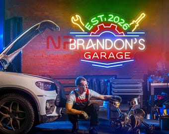 Benutzerdefinierte Garage LED Neon Schild, personalisierte Name Neon Schild, Mechaniker Werkstatt LED Neon, Mannhöhle Wanddekor, Auto Shop Neonlicht