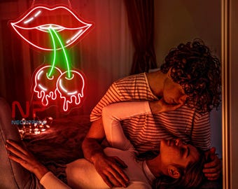 Lips And Melting Cherry Neon Sign Fruit Shop Juice Cocktail Bar Decor Party Girl' Room Wall Decoration Gift Custom Fruit LED Neon Light Sign
