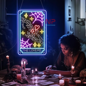 The Lover Skull Card Neon Sign, Astrology Tarot Sign, Tarot Cards Reading, Psychic Tarot Light, Tarot Led Sign, Fortune Teller Sign