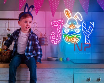 Joy Easter Bunny Neon Sign Happy Easter Gift Easter Home Decor Easter Decor Sign Bunny Eggs Wall Decor Easter Eggs Sign Personalized Gift