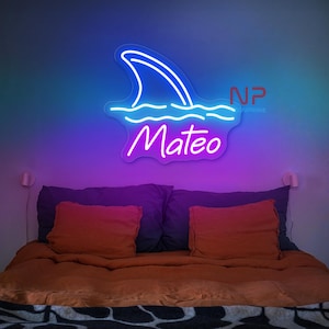 Custom name Shark fin sign Shark Neon Sign Kids Name for Wall Sign Shark Room Sign Sea Beach Ocean Kids Name Sign Gift Ocean Shark Sign