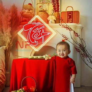 Tet Holiday Neon Sign, Happy New Year Neon Sign, Vietnamese Tet Decor Wall, Home Wall Decor, Holiday Party Decor, Happy New Year LED Light