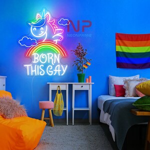 Born This Gay Neon Sign, Unicorn LED Neon Sign, Gay Neon Sign, LGBT gift, Custom Neon Sign, Pride Month Gift, Colorful Neon Sign