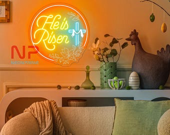 He Is Risen Neon Sign Cross Neon Sign He Is Risen Led Sign Custom Neon Sign Happy Easter Wall Decor Jesus Sign Easter Day Decor Church Decor