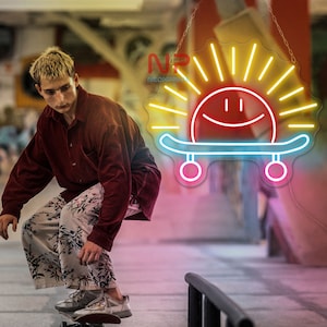 Sun and Skateboard Neon sign Skateboard Neon Sign Skateboard Club Decoration Gifts for Skateboarders Custom Skateboard LED Sign Sun LED Sign