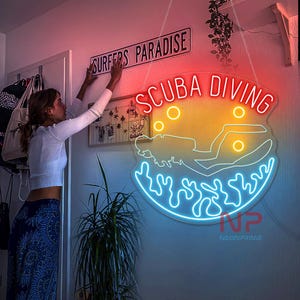 Scuba Diving Neon Sign, Diving Club Neon Sign, Diving Neon Sign, Scuba Mask Led Sign, Scuba Diving Sign, Father day gift, Father day sign